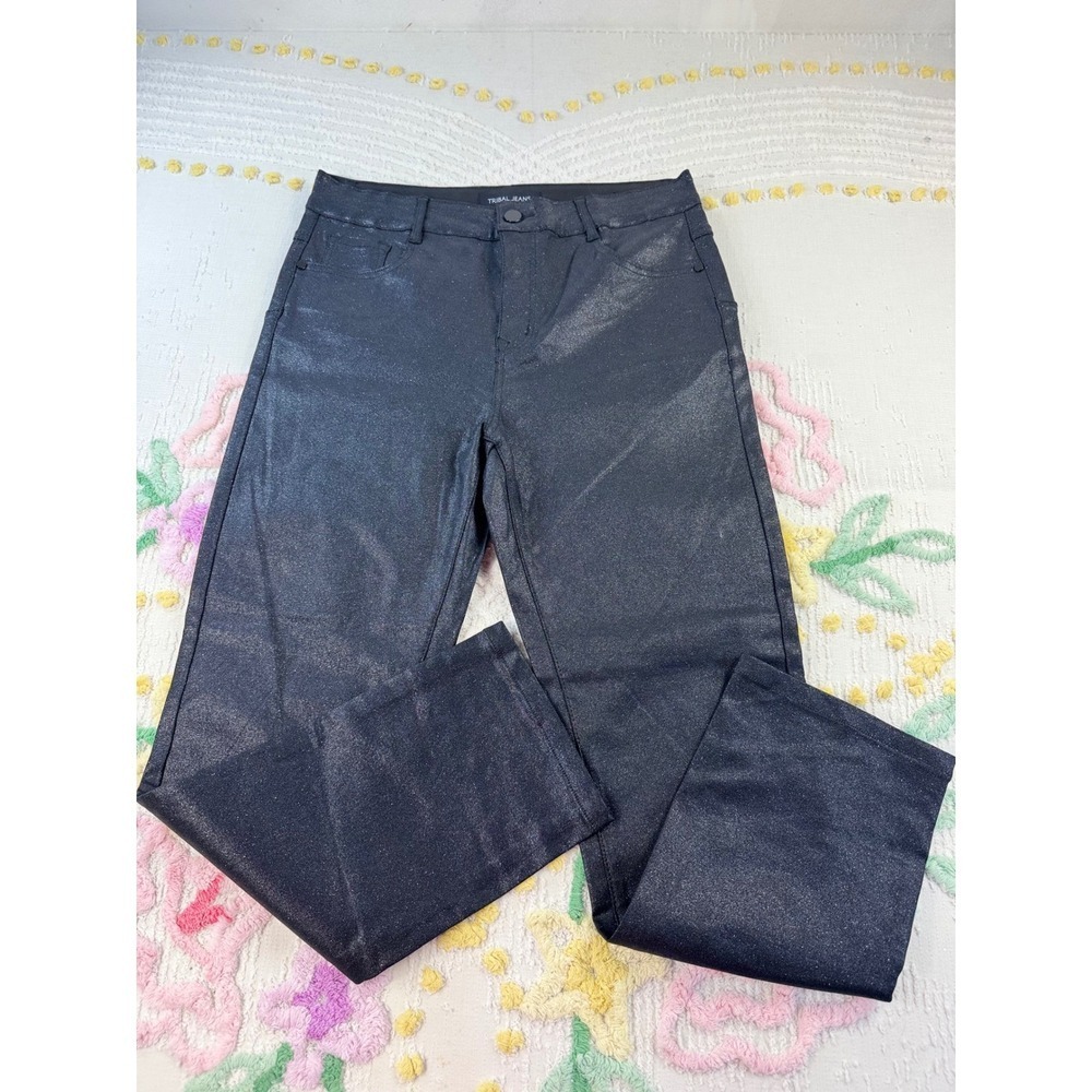 Tribal Jeans Black Metallic Sparkle Wide Leg Pants Women's Size 12‎
